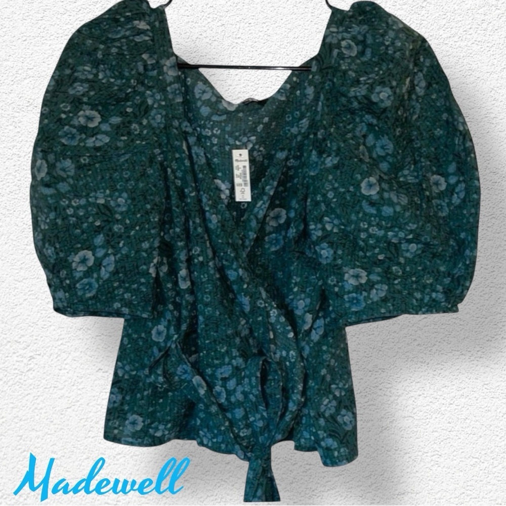 🌺NWT:MADEWELL SEERSUCKER SWEETHEART WOODLAND WRAP TOP